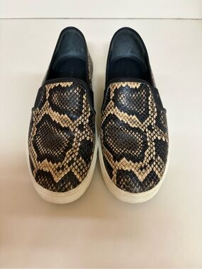 Vince Women's Snake-Print Slip-On Sneakers in Black and Tan